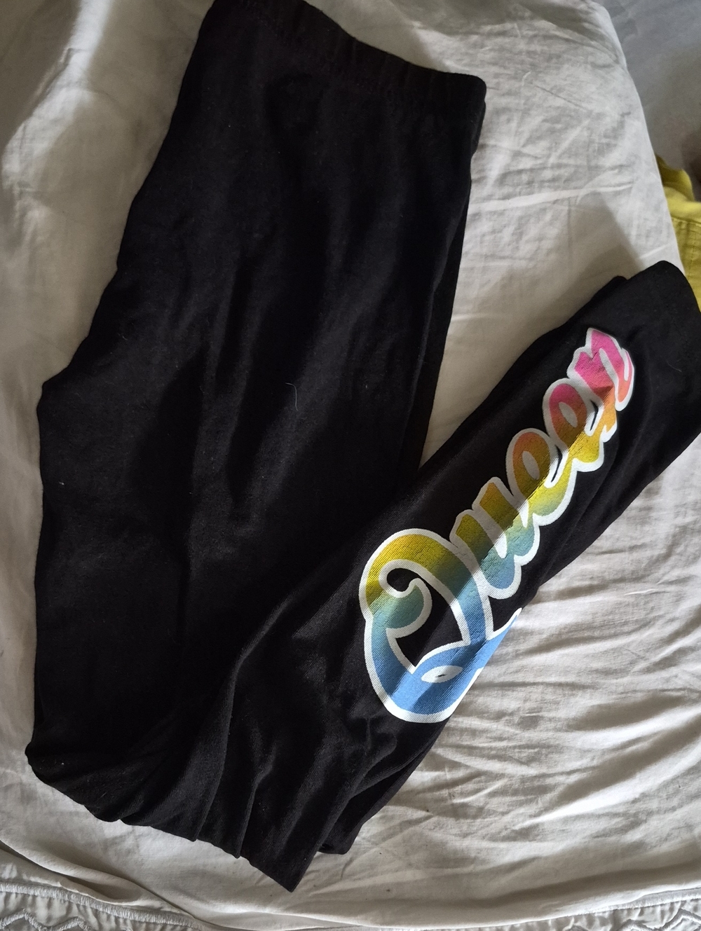 Cotton On Black Leggings with Rainbow 'Queen' Script